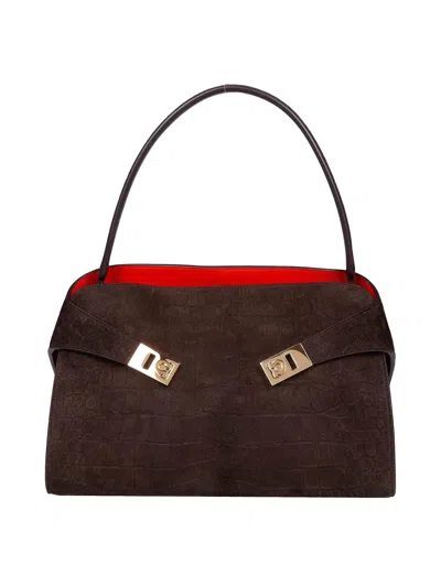 Ferragamo Hug Small Suede Shoulder Bag In Brown