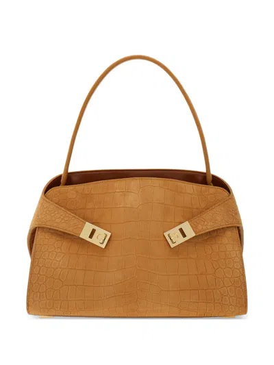 Ferragamo Hug Soft Suede Shoulder Bag In Neutral