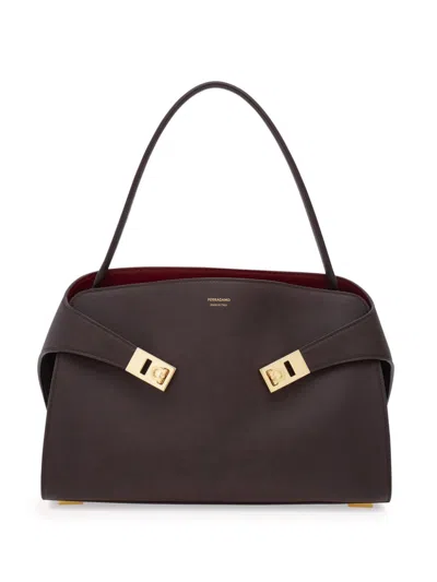 Ferragamo Shoulder Bag Gold Tone Hardware Top Handle In Brown