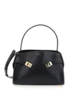 Ferragamo Small Hug Grained Leather Top Handle Bag In Black