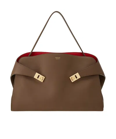 Ferragamo Hug Soft Two-color Shoulder Bag In Green