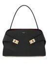 Ferragamo Structured Handbag With Fold-over Design And Gold-tone Hardware In Gray