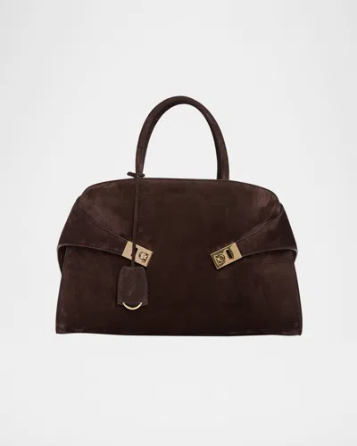Ferragamo Hug Suede Crossbody Bag In Testa Di Moro