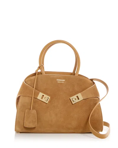 Ferragamo Hug Suede Shoulder Bag In Brown