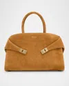 Ferragamo Hug Suede Top-handle Bag In Naturale