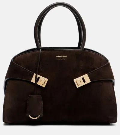 Ferragamo Hug Suede Tote Bag In Brown