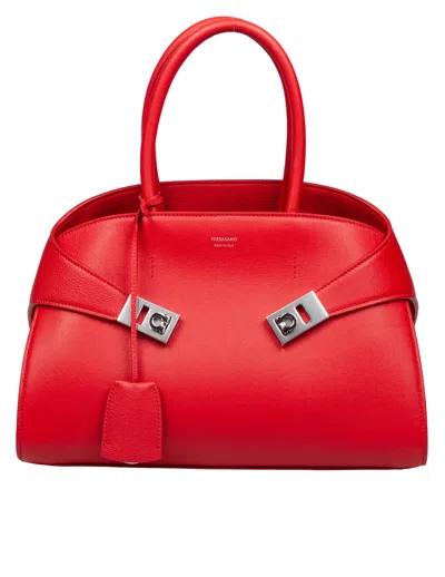 FERRAGAMO HUG TH M HANDBAG IN RED LEATHER
