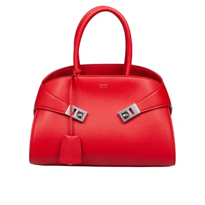 Ferragamo Hug Small Leahter Tote Bag In Red