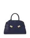 Ferragamo Medium Hug Leather Top Handle Bag In Midnight/gold