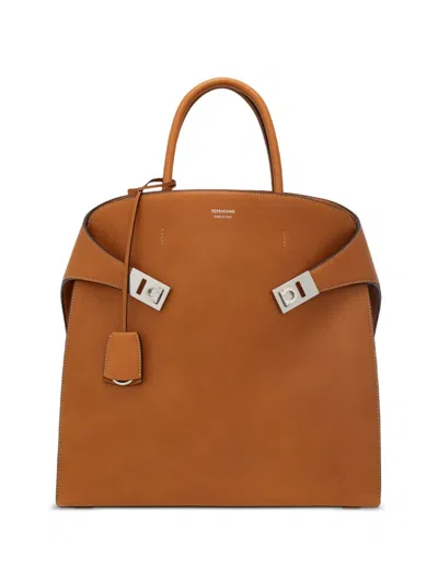 Ferragamo Hug Tote Bag In Brown
