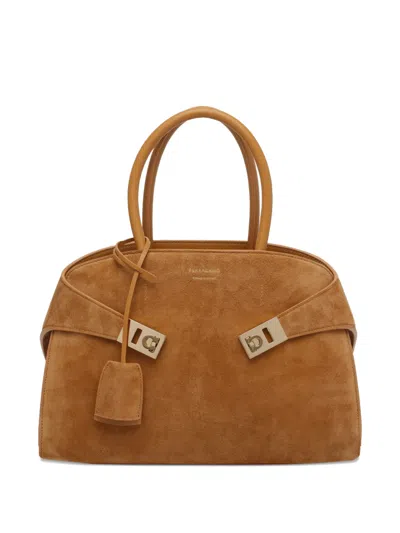 Ferragamo Hug Tote Bag In Brown