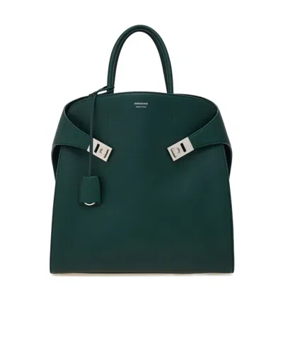 Ferragamo Hug Tote Bag In Green
