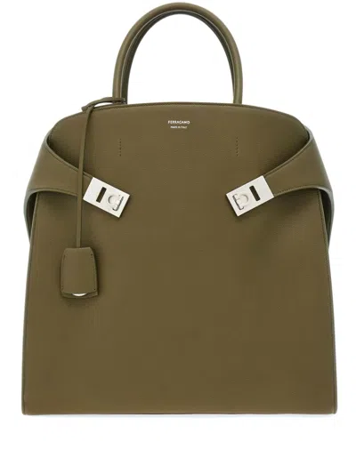Ferragamo Hug Tote Bag In Olive Green