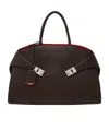 Ferragamo Hug Bicolor Handbag (l) In Testa Di Moro/flame Red