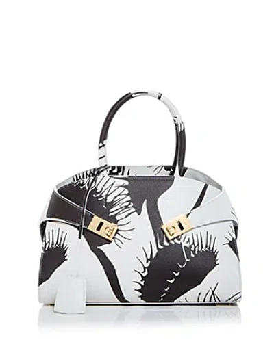 Ferragamo Hug Venus Print Leather Top Handle Shoulder Bag In Optic White