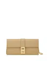 Ferragamo Hug Flap Leather Wallet On Chain In Stone