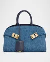 Ferragamo Hug Washed Denim Top-handle Bag