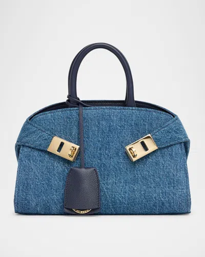 Ferragamo Hug Washed Denim Top-handle Bag