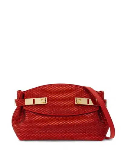 Ferragamo Hugo Crystal-embellished Crossbody Bag In Red