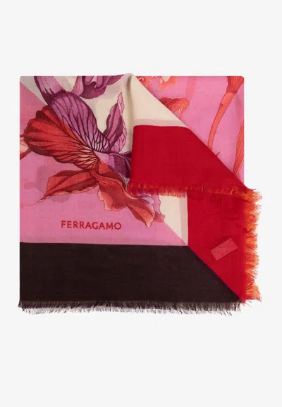 Ferragamo Hydrangea Print Cashmere Scarf In Multicolor