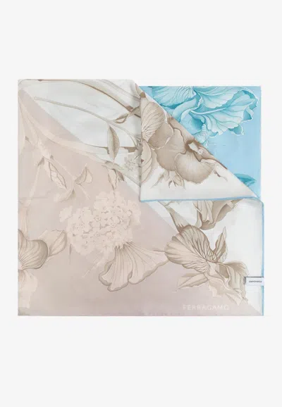 Ferragamo Hydrangea Print Silk Scarf