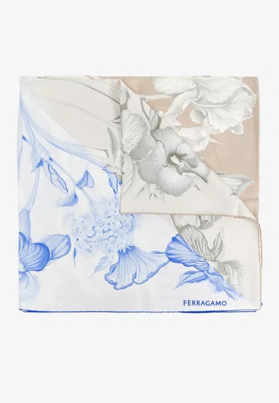Ferragamo Hydrangea Print Silk Scarf