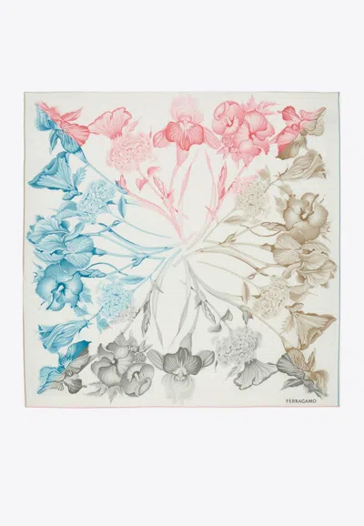 Ferragamo Hydrangea Print Silk Scarf