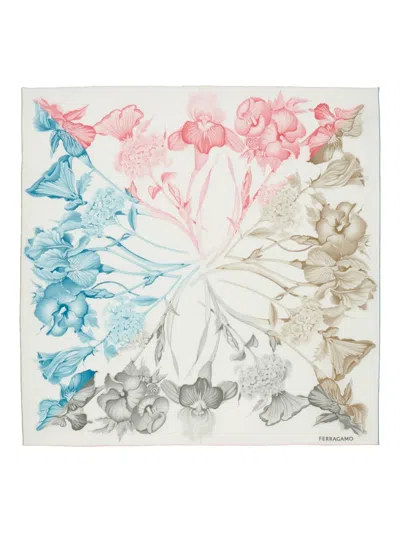 Ferragamo Hydrangea-print Silk Scarf In Neutrals