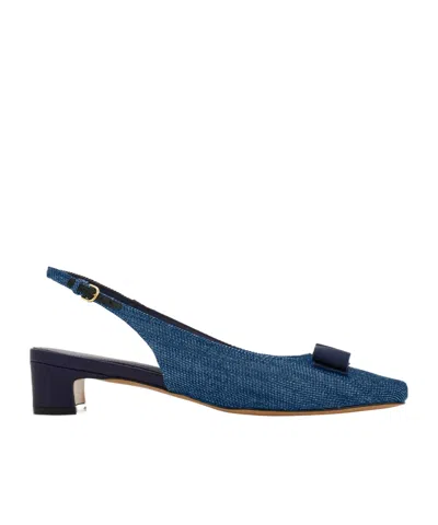 Ferragamo Iconic Bow Slingback Pump In Blue
