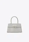 Ferragamo Iconic Crystal-embellished Top Handle Bag In Silver