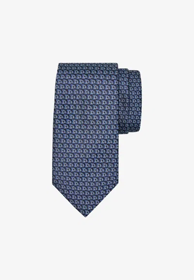 Ferragamo Iconic Gancini Jacquard Silk Tie In Blue