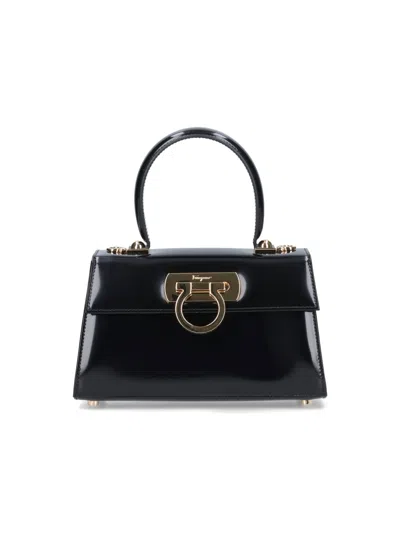 Ferragamo Iconic Top Handle Handbag In Black  