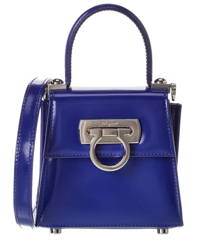 Ferragamo Iconic Mini Top Handle Leather Satchel In Blue