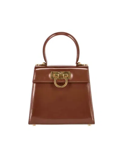 Ferragamo Iconic S Handbag In Brown