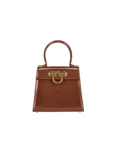 Ferragamo "iconic S" Handbag In Brown