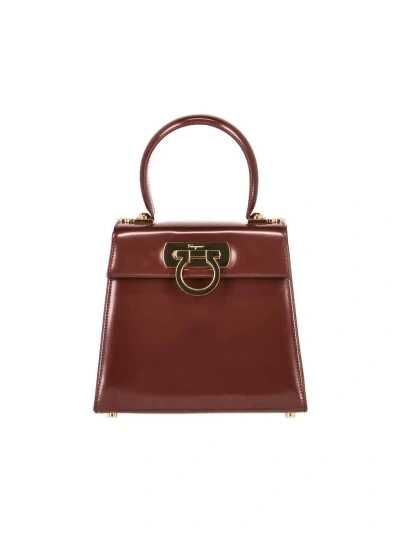 Ferragamo "iconic S" Handbag In Brown