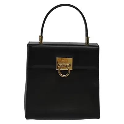 Pre-owned Ferragamo Iconic Top Handle Leather Handbag () In Black