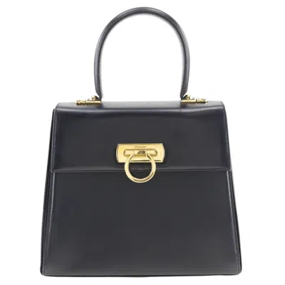 Pre-owned Ferragamo Iconic Top Handle Leather Handbag () In Black