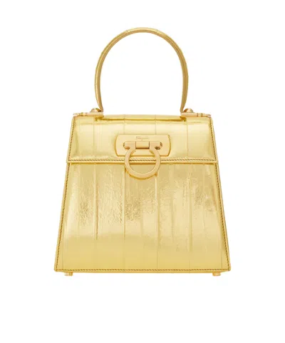 Ferragamo Small Iconic Top-handle Cross Body Bag In Gold