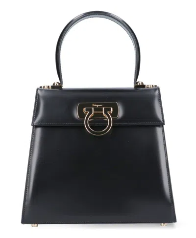 Ferragamo Iconic Top Handle Shoulder Bag In Neroneronero