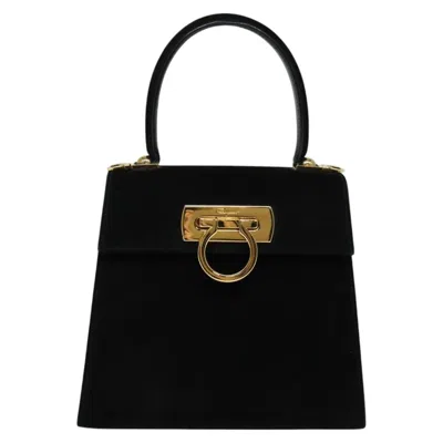Pre-owned Ferragamo Iconic Top Handle Suede Handbag () In Black