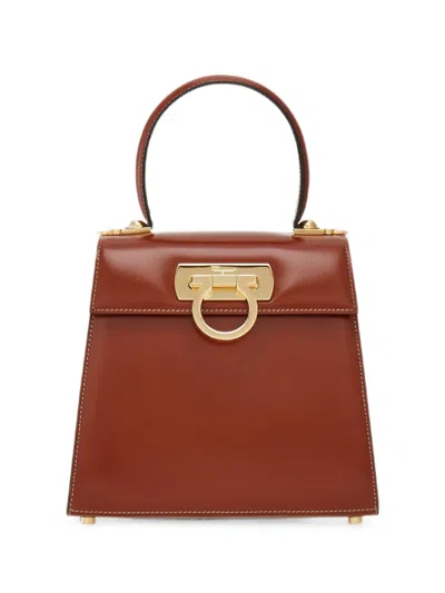 Ferragamo Iconic Small Top Handle Shoulder Bag In Burgundy