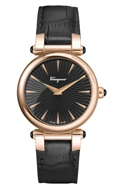 FERRAGAMO FERRAGAMO IDILLIO CROC EMBOSSED LEATHER STRAP WATCH, 36MM