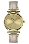Ferragamo Idillio Leather Strap Watch, 36mm In Gold