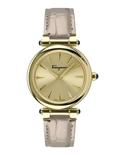 Ferragamo Idillio Leather Watch In Gold