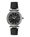 Ferragamo Idillio Leather Watch With Polished Stainless Steel Case In Black