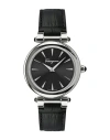 Ferragamo Idillio Leather Watch With Polished Stainless Steel Case In Black