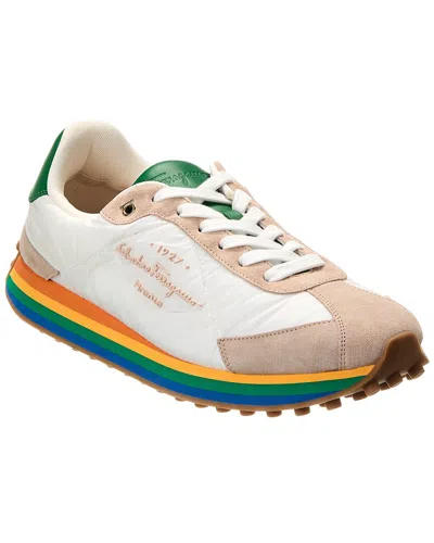 Ferragamo Iggy Dolmias Saddle B Suede & Leather-trim Sneaker In White