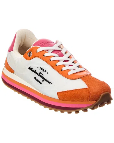 Ferragamo Iggy Leather-trim Sneaker In White