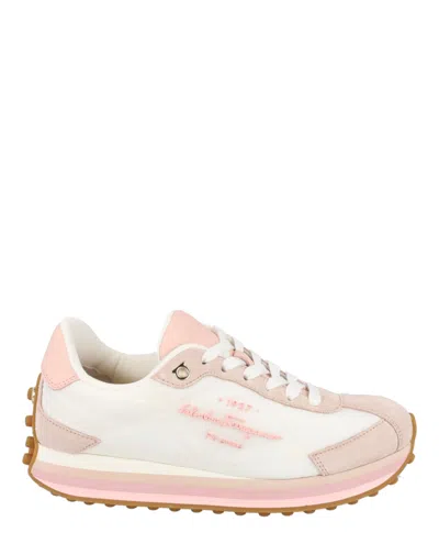 Ferragamo Iggy Colorblock-heel Retro Sneakers In White